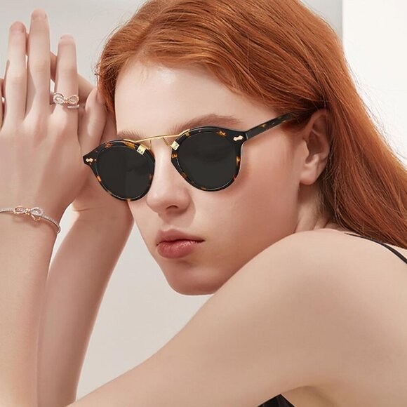 Small Acetate Polarized Sunglasses Women Men UV Protection Retro Round main image 7